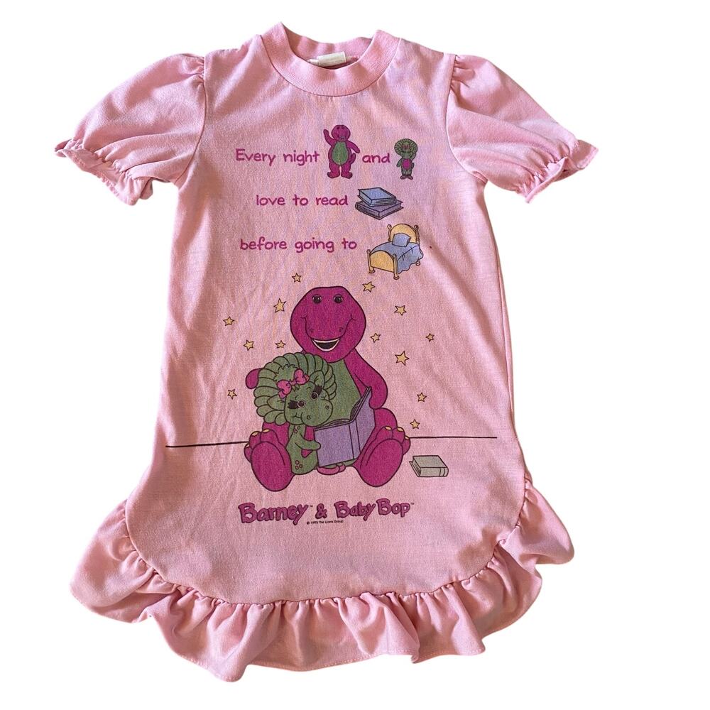 Vintage Barney & Baby Bop Nightgown Pajamas Pink Toddler Girls Size 3T